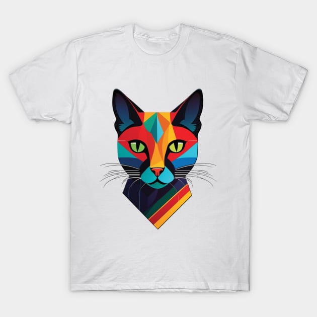 Egyptian Geometric Cat Retro Colorful T-Shirt by Angelic Gangster